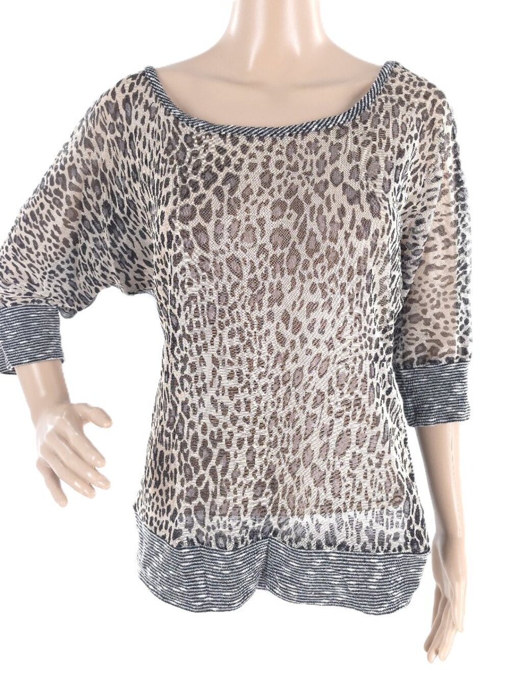 BKE Women Top 3/4 Sleeves Sheer Color Gray Beige Size L - made in USA